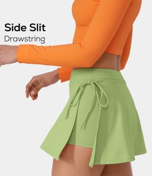Halara Everyday Cloudful® Air Lace Up A Line 2-in-1 Side Pocket Mini Women's Skirts Sap Green | 947513-JSQ
