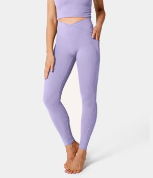 Halara Everyday Cloudful® Crossover Pocket Plain Women's Leggings Pastel Lilac | 104536-IBU