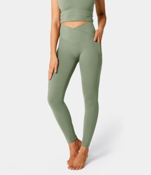 Halara Everyday Cloudful® Crossover Pocket Plain Women's Leggings Loden Frost | 157920-VNT