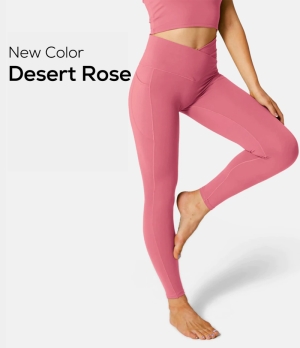 Halara Everyday Cloudful® Crossover Pocket Plain Women's Leggings Desert Rose | 639740-MPA