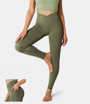 Halara Everyday Cloudful® Crossover Pocket Plain Women's Leggings Winter Moss | 751960-BWG