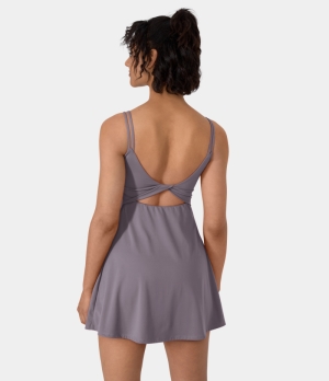 Halara Everyday Cloudful® Double Straps Backless Twisted 2-Piece Activity-Flipped Women's Dress Purple Sage | 426931-FCK