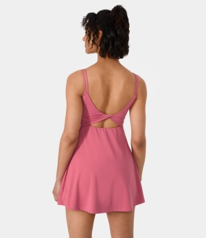 Halara Everyday Cloudful® Double Straps Backless Twisted 2-Piece Activity-Flipped Women's Dress Desert Rose | 491502-LFV