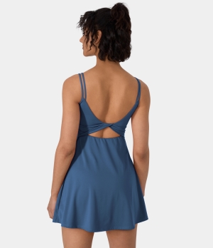 Halara Everyday Cloudful® Double Straps Backless Twisted 2-Piece Activity-Flipped Women's Dress Paeonia Ocean Blue | 620935-JAU