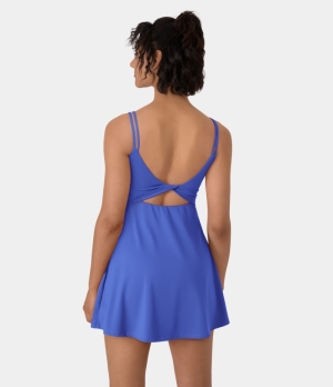 Halara Everyday Cloudful® Double Straps Backless Twisted 2-Piece Activity-Flipped Women's Dress Amparo Blue | 743658-XON