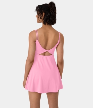 Halara Everyday Cloudful® Double Straps Backless Twisted 2-Piece Activity-Flipped Women's Dress Pink Frosting | 790135-EFJ