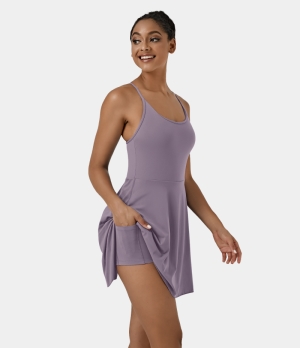 Halara Everyday Cloudful® Padded Pocket 2-in-1 Activity-Jubilee Women's Dress Gray Ridge | 753241-PTB