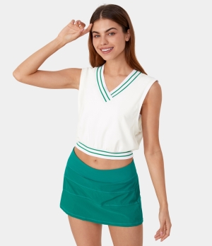 Halara Everyday Cloudful® V Neck Contrast Trim Cropped Tank Women's Tops White | ZQUEXGO-08