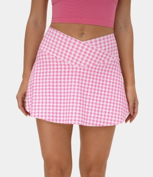 Halara Everyday Crossover Side Pocket 2-in-1 Tennis-Lucid Women's Skirts Raspberry Houndstooth | 071964-EON