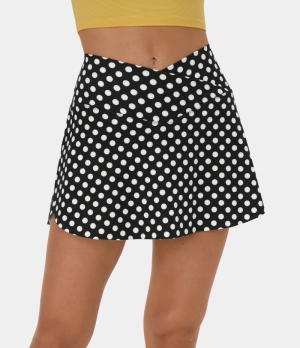 Halara Everyday Crossover Side Pocket 2-in-1 Tennis-Lucid Women's Skirts White Polka | 296748-XKI