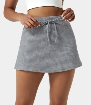 Halara Everyday Drawstring Waffle Knit Mini Chill-Delectable Women's Skirts Grey | 547163-VNR
