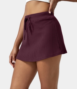 Halara Everyday Drawstring Waffle Knit Mini Chill-Delectable Women's Skirts Red Violet | 562739-ZFX