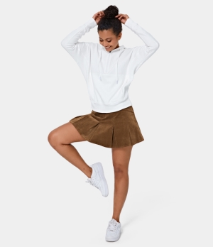 Halara Everyday High Waisted 2-in-1 Corduroy A Line Pleated Women's Skirts Brown | 143690-DAY