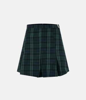 Halara Everyday High Waisted 2-in-1 Plaid Pleated Activity Women's Skirts Blue Green Plaid | 840376-HBG