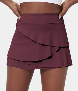 Halara Everyday High Waisted Pocket Tiered Petal 2-in-1 Golf Women's Skirts New Maroon | 512643-PAL