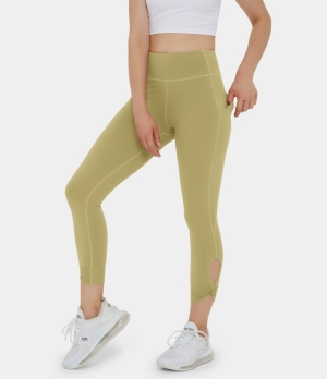 Halara Everyday High Waisted Side Pocket Calf Twisted Design 7/8 Women's Leggings Golden Granola | 602375-UIE