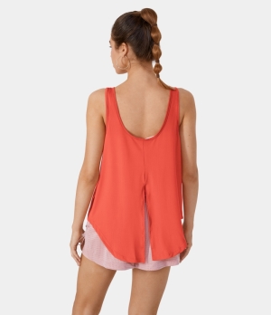 Halara Everyday Round Neck Split Tie Back Tank Women's Tops Living Coral | NSXDYFK-46