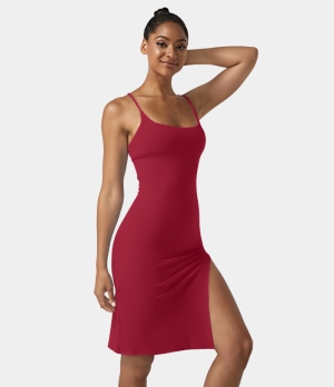 Halara Everyday Split Strap Bodycon Midi Chill-Sensational Women's Dress Tibetan Red | 253419-OIE