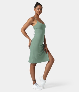 Halara Everyday Split Strap Bodycon Midi Chill-Sensational Women's Dress Granite Green | 280357-UXB