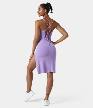 Halara Everyday Split Strap Bodycon Midi Chill-Sensational Women's Dress Light Purple | 379805-VPT