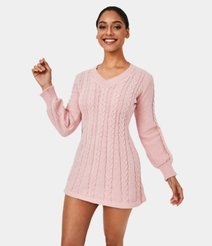 Halara Everyday V Neck Long Sleeve Mini Sweater Chill Women's Tops Granite Rose | CHINUVE-97
