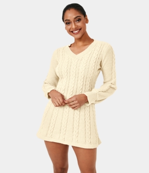 Halara Everyday V Neck Long Sleeve Mini Sweater Chill Women's Tops Papyrus | YEVTRWI-19