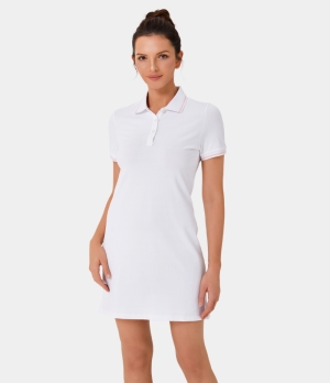 Halara Front Button Contrast Trim Split Hem Polo Women's Dress White | 536140-NAZ