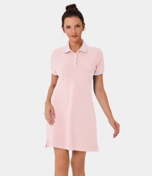 Halara Front Button Contrast Trim Split Hem Polo Women's Dress Sheer Rosebud | 953628-WPA
