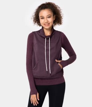 Halara Funnel Neck Sleeveless Kangaroo Pocket Sports Sweatshirt Women's Tops Rosewood Pink | VLFOEWQ-62