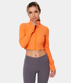 Halara Funnel Neck Zipper Cropped Sports Jacket Women's Tops Orange | IWHBLNF-80