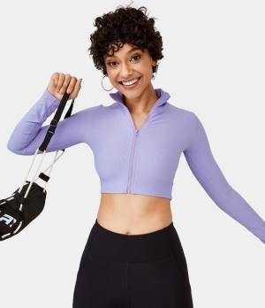 Halara Funnel Neck Zipper Cropped Sports Jacket Women's Tops Light Purple | YGBCIAX-18