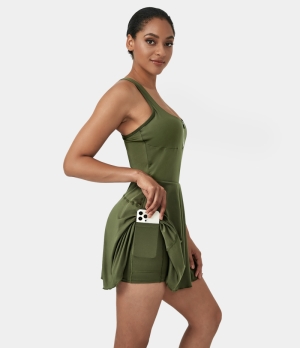 Halara Half Zip 2-in-1 Side Pocket Backless Racerback Tennis Women's Dress Sage Green | 306481-JTZ