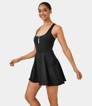 Halara Half Zip 2-in-1 Side Pocket Backless Racerback Tennis Women's Dress Black | 637851-TSG