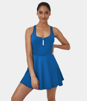 Halara Half Zip 2-in-1 Side Pocket Backless Racerback Tennis Women's Dress Blue | 653412-XCB