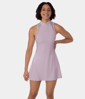 Halara Half Zip Contrast Mesh Side Pocket 2-Piece Tennis Women's Dress Light Lilac | 871462-XMQ