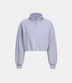 Halara Half Zip Drawstring Contrast Trim Cropped Casual Sweatshirt Women's Tops Lavender Blue | SKWFLVD-51