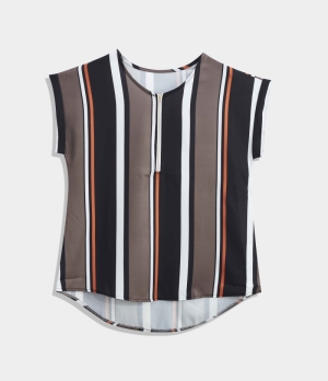 Halara Half Zip Dropped Shoulder Striped Blouse Women's Tops Black | QPBSNXU-15