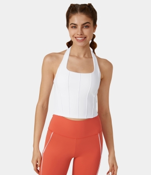 Halara Halter Backless Cropped Yoga Tank Women's Tops White | NOQYIBP-76