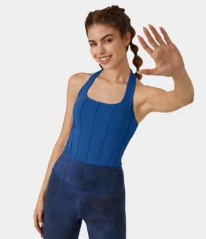 Halara Halter Backless Cropped Yoga Tank Women's Tops Princess Blue | OSXZQCJ-96