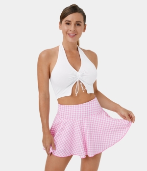 Halara Halter Backless Ruched Drawstring Cropped Casual Tank Women's Tops White | EXTWQJV-68