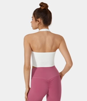 Halara Halter Backless Solid Yoga Sports Bra Women's Tops White | ELMZANX-29