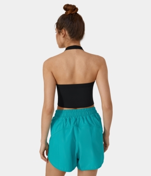 Halara Halter Backless Solid Yoga Sports Bra Women's Tops Black | ENFVHPT-62