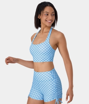 Halara Halter Neck Backless Plaid Cropped Yoga Tank Women's Tops Dutch Canal | MDIGAWS-17