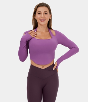 Halara Halter Thumb Hole Asymmetric Hem Cropped Yoga Sports Women's Tops Liatris | VEUPQNJ-10