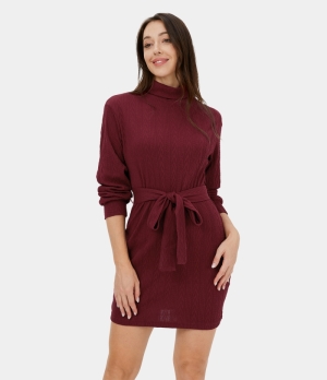 Halara High Neck Lace Up Knitted Bodycon Mini Casual Women's Dress Wine Red | 930562-AFP