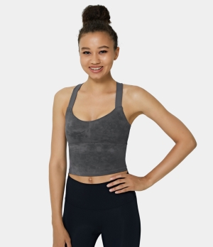 Halara High Support Tie Dye Backless Crisscross Running Sports Bra Women's Tops Lead Grey | BWGEYHU-30
