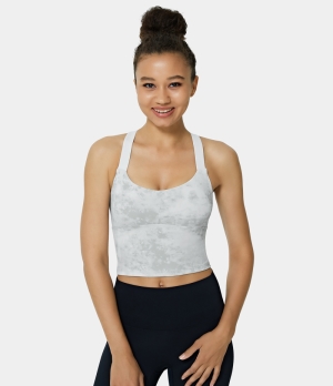 Halara High Support Tie Dye Backless Crisscross Running Sports Bra Women's Tops White | LPTNCFM-56