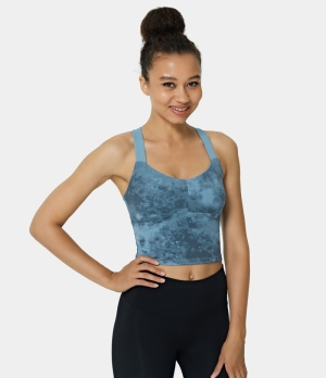 Halara High Support Tie Dye Backless Crisscross Running Sports Bra Women's Tops Teal | QIZSOPX-36