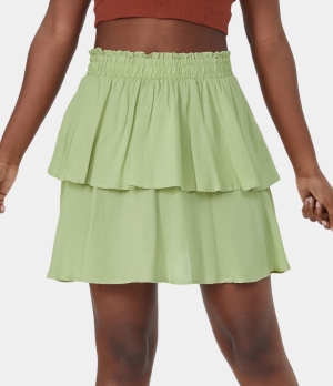 Halara High Waisted 2-Layered Ruffle A Line Mini Casual Women's Skirts Seafoam Green | 471896-RTC