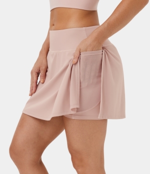 Halara High Waisted 2-in-1 Back & Side Pocket Tennis Women's Skirts Sepia Rose | 439108-NUT